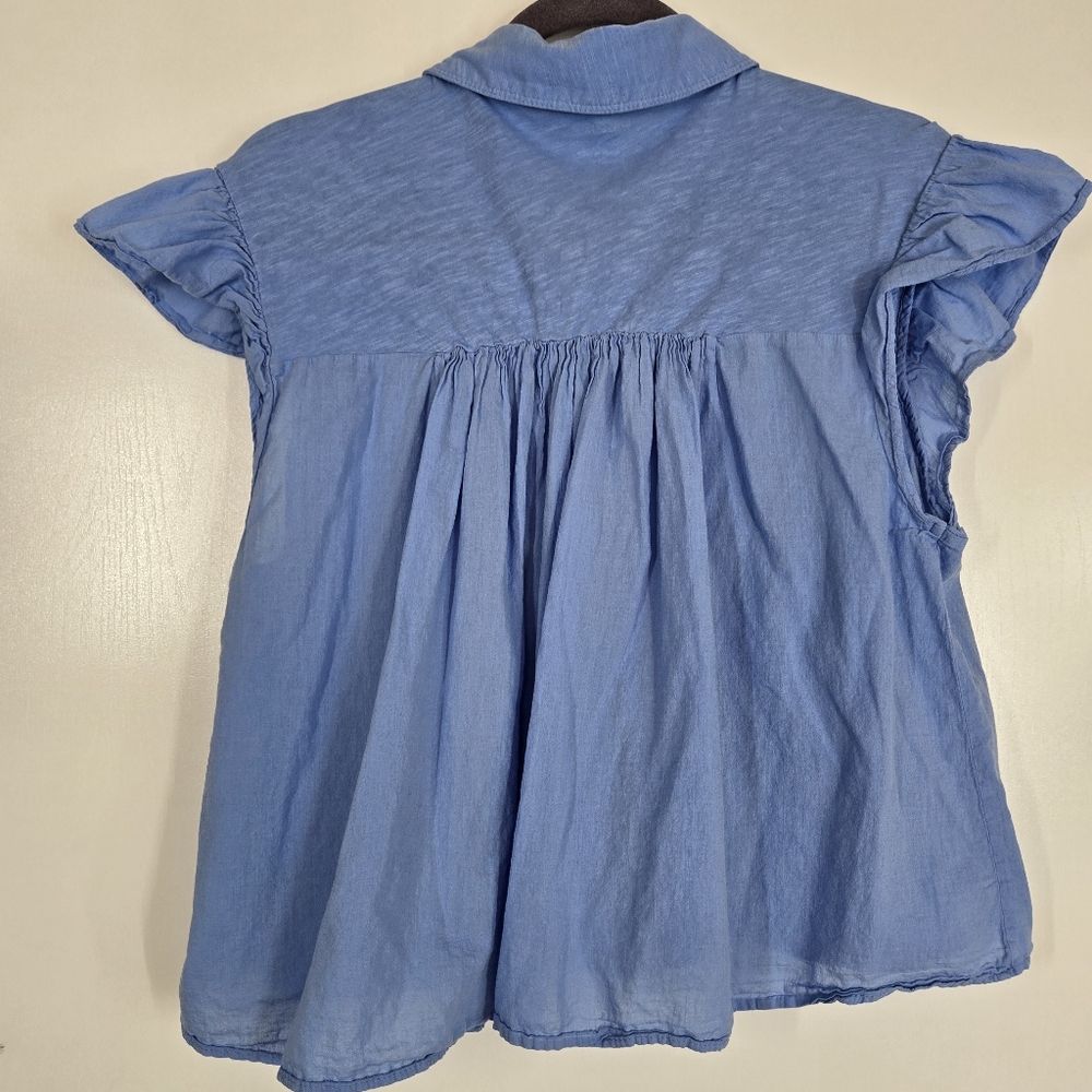 Pilcro Anthropologie Womens‎ Flutter Sleeve Babydoll Top in Blue Sz Small Cotton - Picture 5 of 10